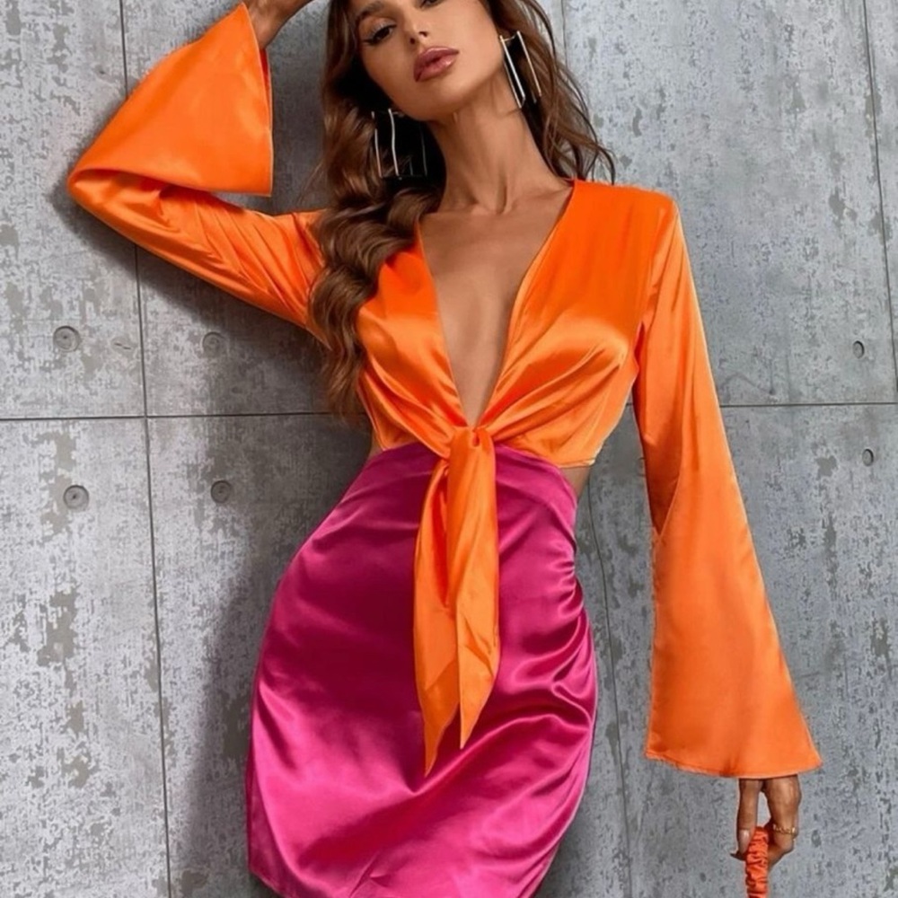 Vibrant Orange and Pink Mini Dress